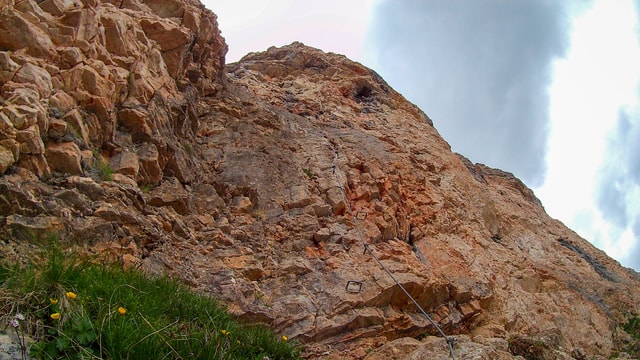 The beginning of Roßkopf via ferrata starts with difficult vertical C/D segments