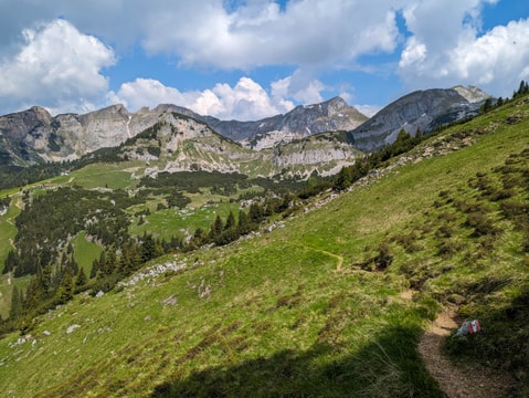 Looking back from a first via ferrata towards Hochiss Dalfazer Joch and huts