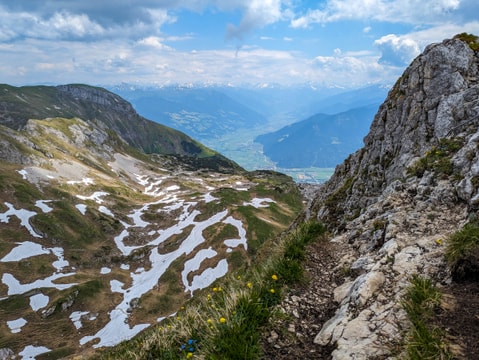 The end of easy Haidachstellwand via ferrata and Zillertal valley below