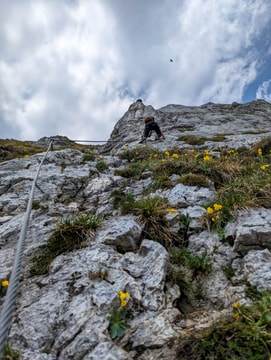 The most difficult part of Hochiss via ferrata reveals steep cliff