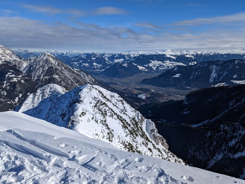 Ebner Joch and Zillertal valley covered in snow