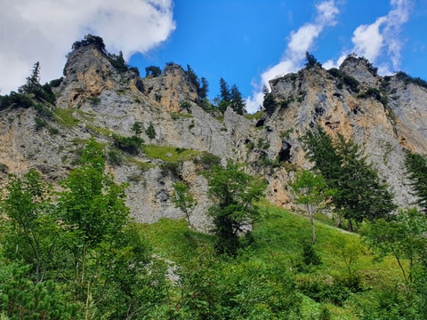 Small caves in yellow cliffs of Gamsjoch
