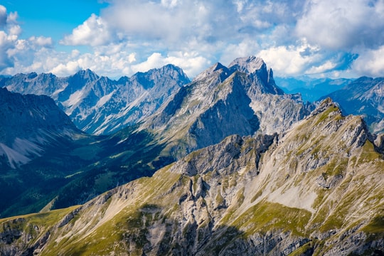 Spike-looking mountains in Karwendel viewed from the summit of Gamsjoch